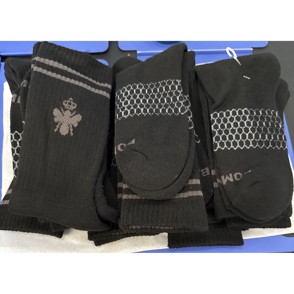 Bombas Crew Socks Black Gray Striped Medium M Honeycomb Lot Of 9 Pairs Unisex